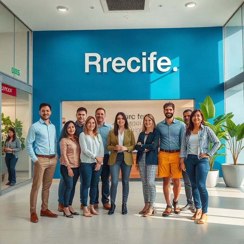 Equipe de consultores da Echoqriver no lobby do escritório em Recife