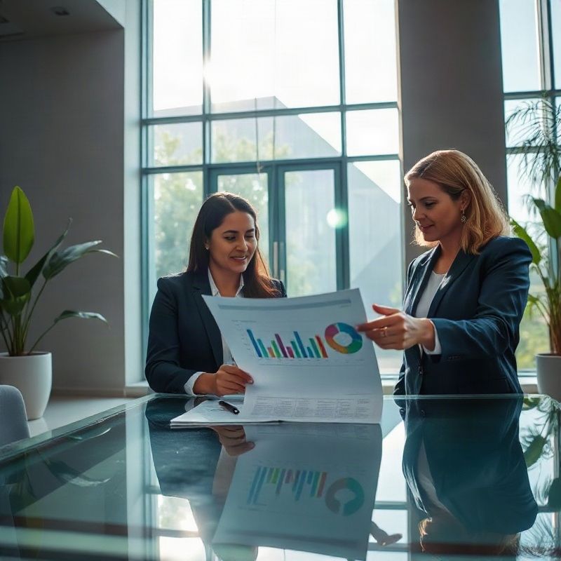 Dois consultores revisando relatório de análise de mercado